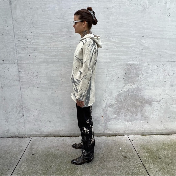 RAF by RAF SIMONS/Men's Hooded Asymmetrical Zip Up Mesh/Textured Jacket Cream M - Picture 6 of 7